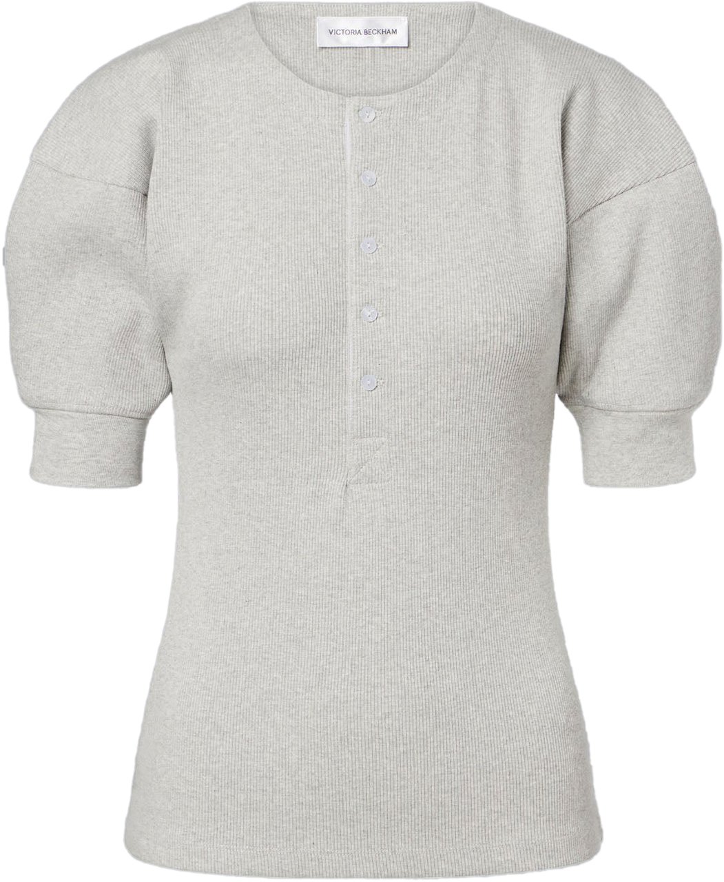 Victoria Beckham HENLEY RIB SHORT SLEEVE TOP LIGHT GREY Grijs