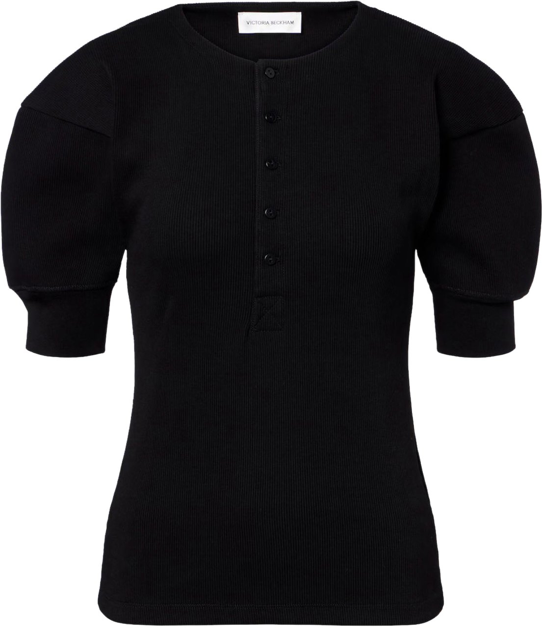 Victoria Beckham HENLEY RIB SHORT SLEEVE TOP BLACK Zwart