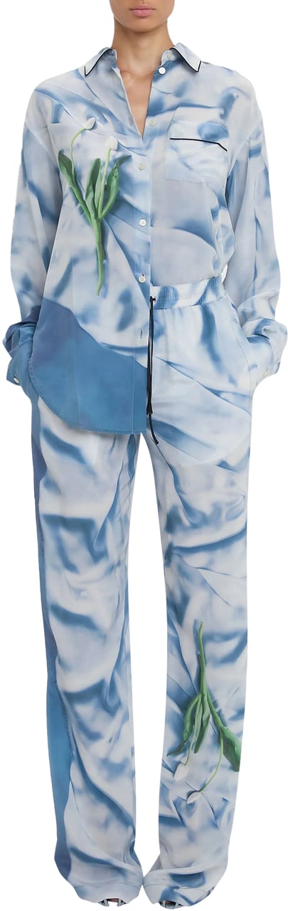 Victoria Beckham Pleat Detail Pyjama Light Blue Dessin Blauw