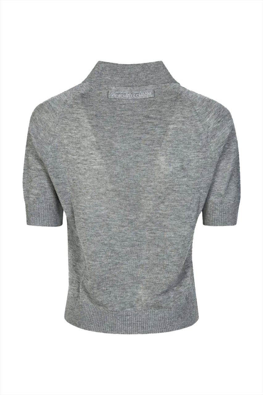 Victoria Beckham T-shirt met polokraag, grijs gemêleerd Grijs