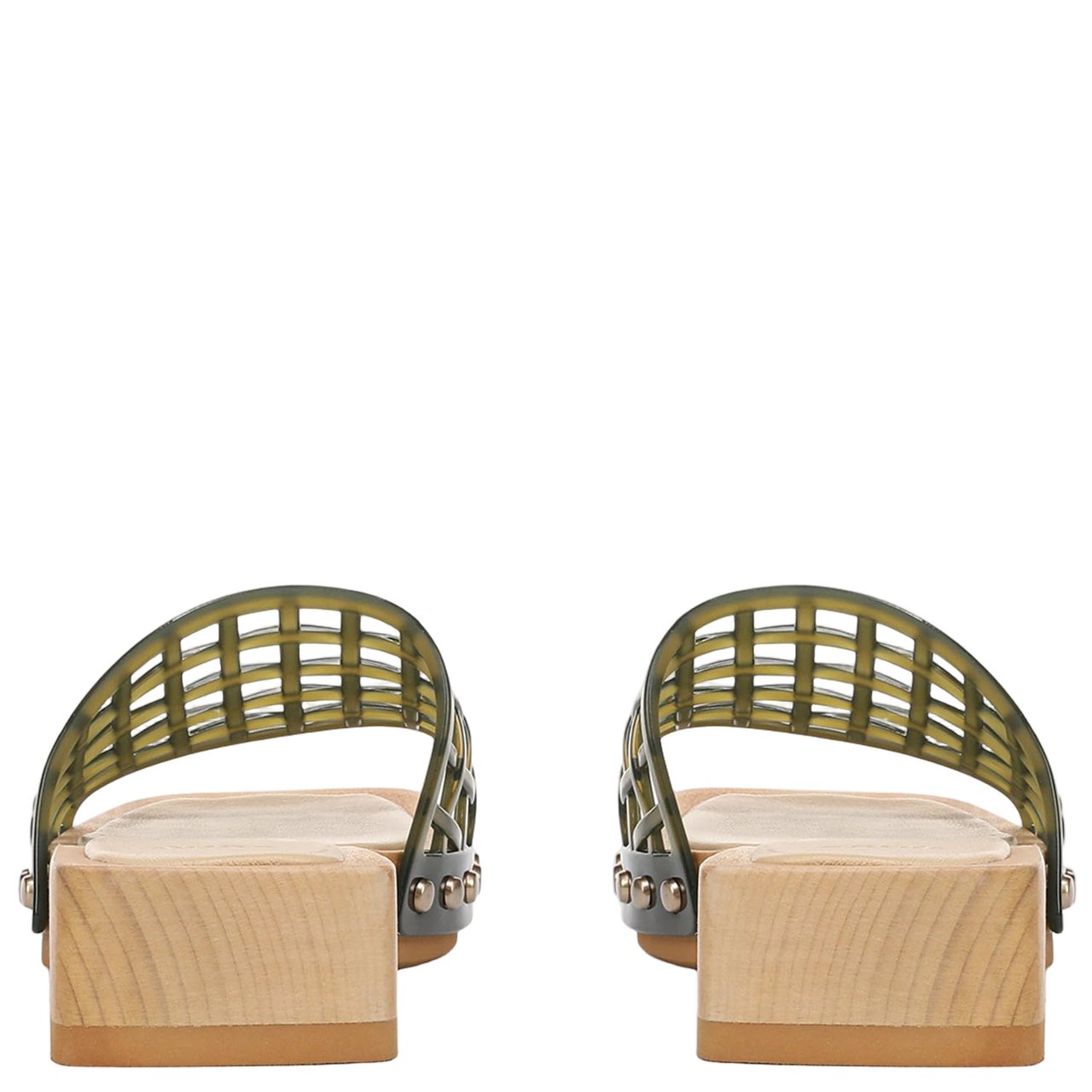 Vince Wooden-Sole Sandals with Green Mesh Upper Bruin