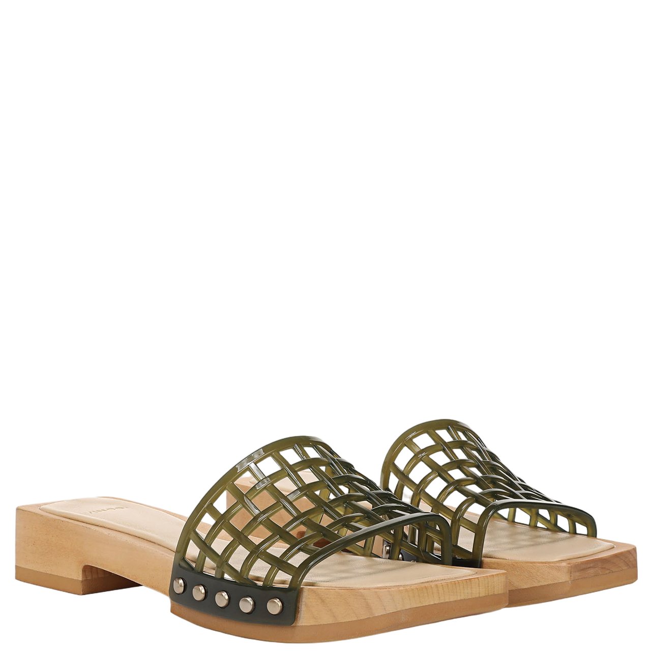 Vince Wooden-Sole Sandals with Green Mesh Upper Bruin