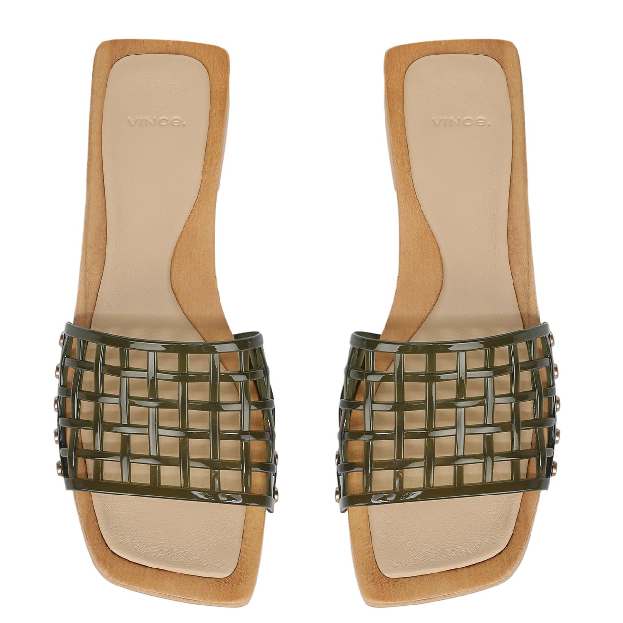 Vince Wooden-Sole Sandals with Green Mesh Upper Bruin