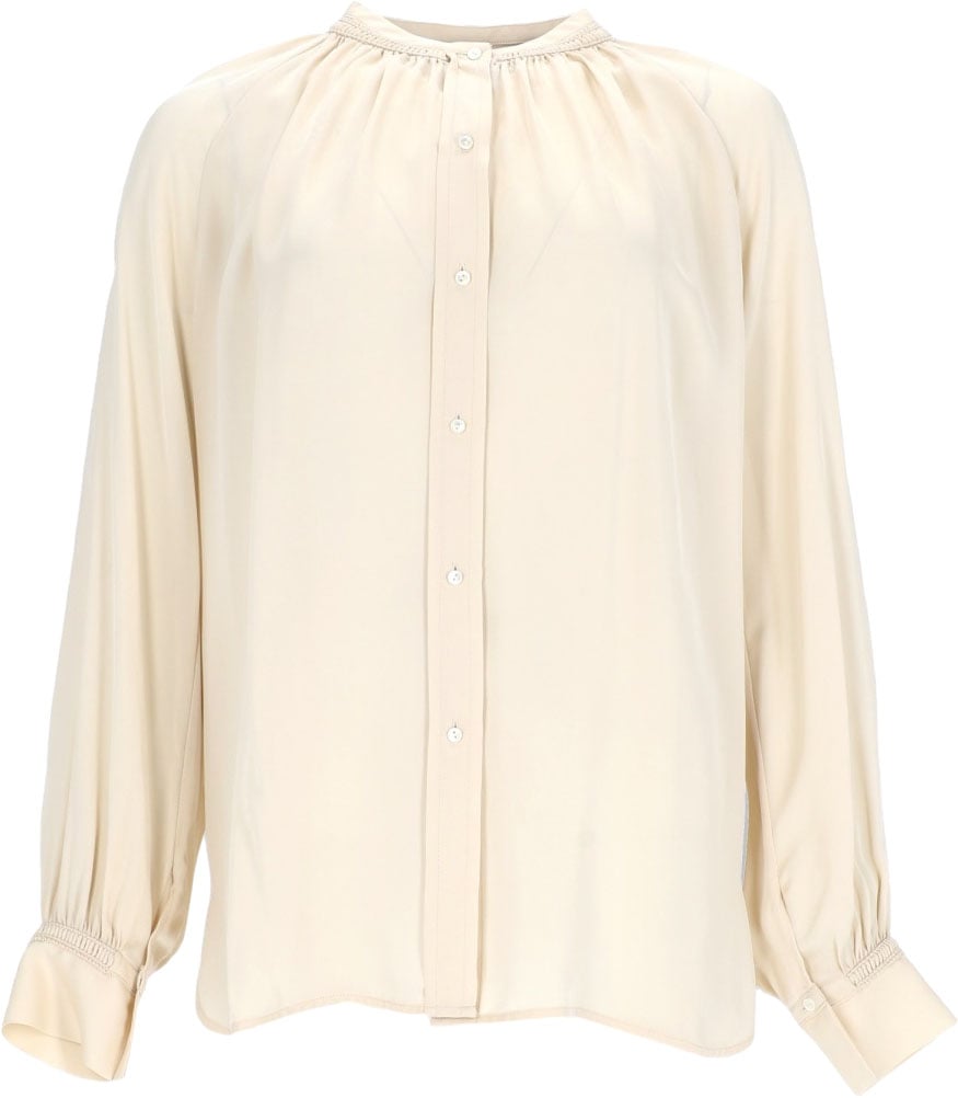 Vince Silk Blouse with Gentle Gathers and Elasticized Cuffs Neutraal