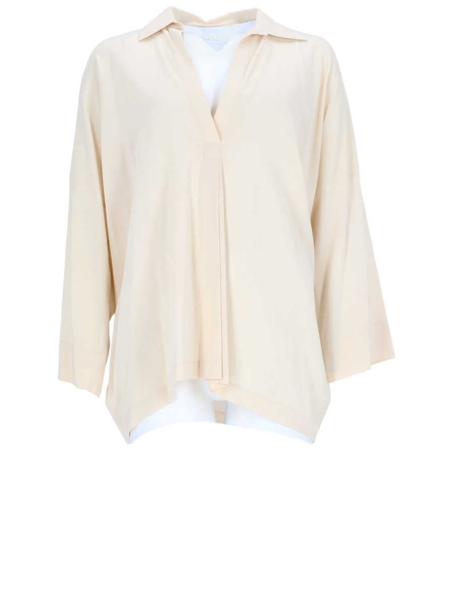 Vince Loose-Fitting Light Beige Silk Blouse With Asymmetrical Hem Neutraal