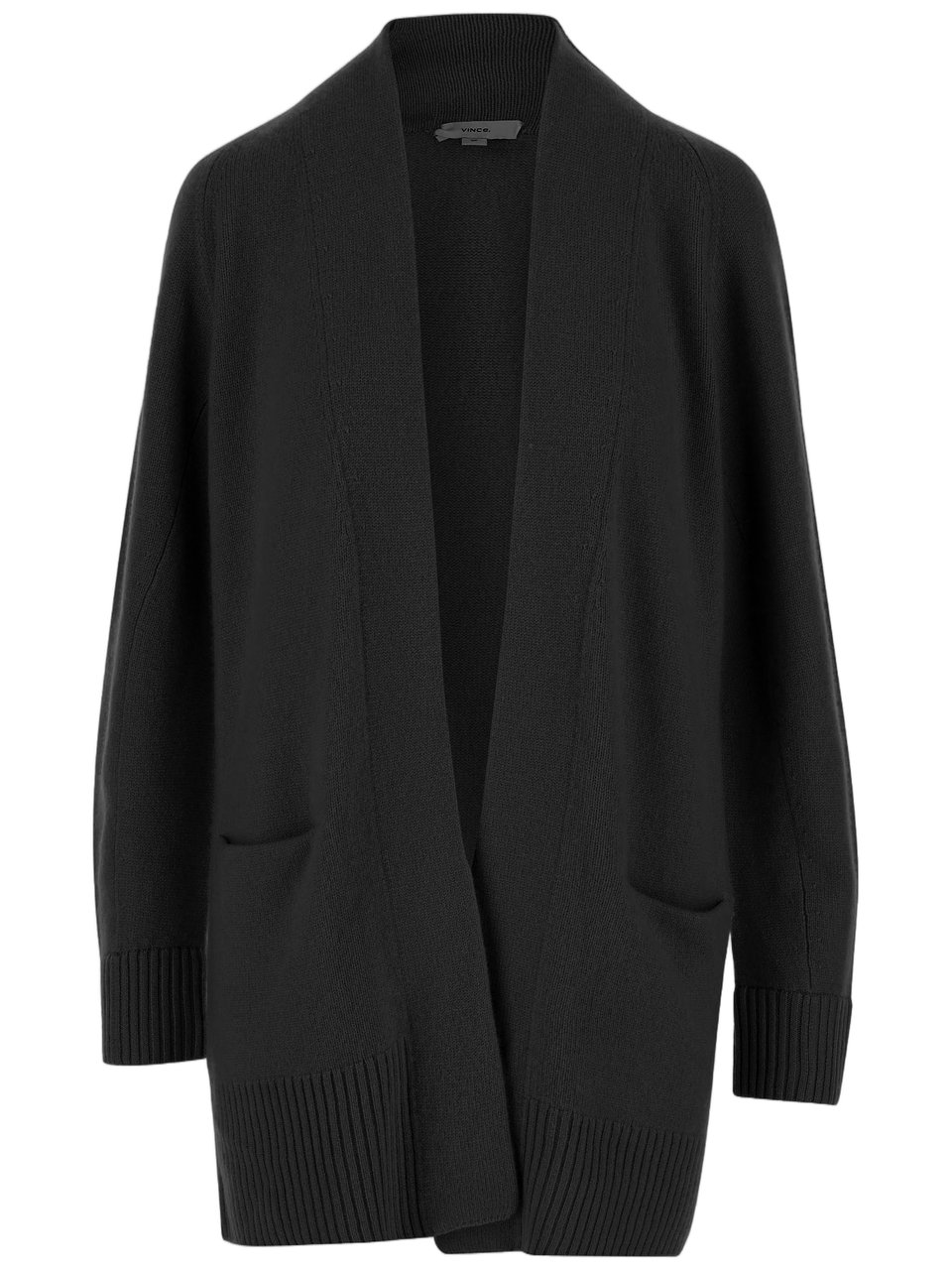 Vince Cashmere V-Neck Cardigan with Patch Pockets and Ribbed Edges Zwart