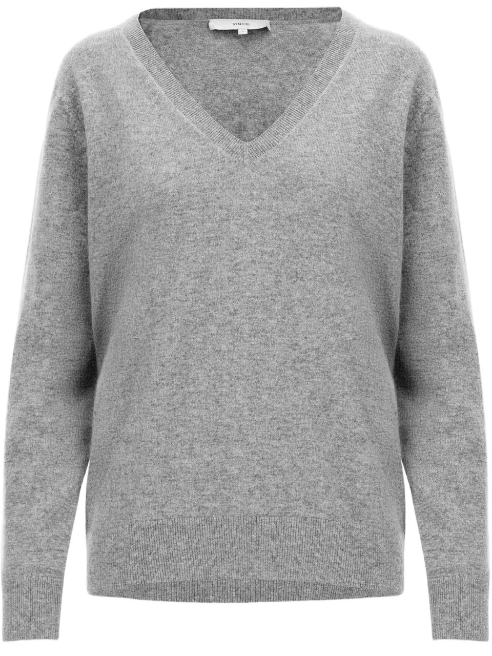 Vince Pure Cashmere V-neck Sweater with Ribbed Cuffs Grijs