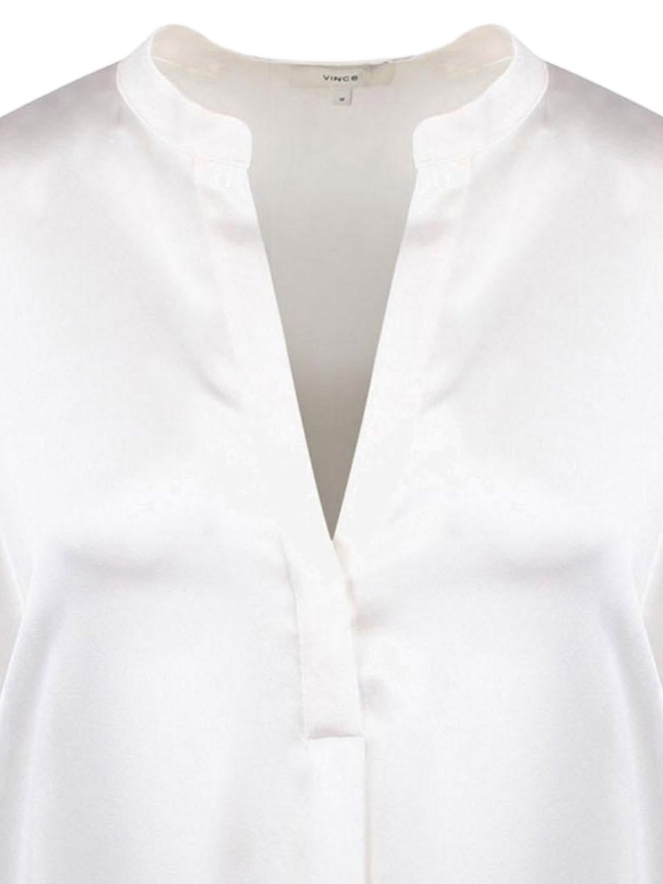 Vince Silk V-Neck Blouse with Mandarin Collar and Adjustable Cuffs Wit