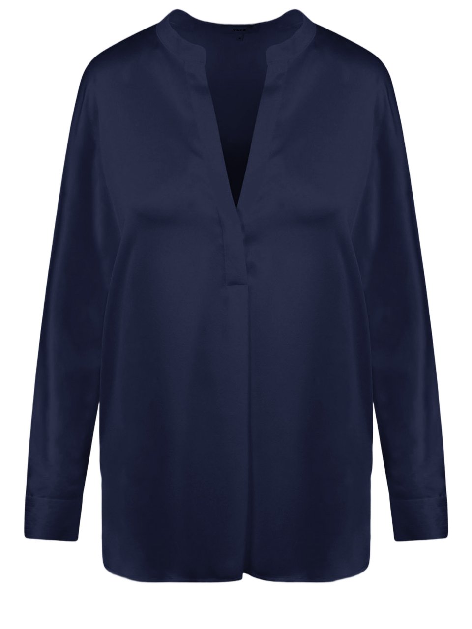Vince Silk Long-Sleeved Shirt with Mandarin Collar and V-Neck Blauw