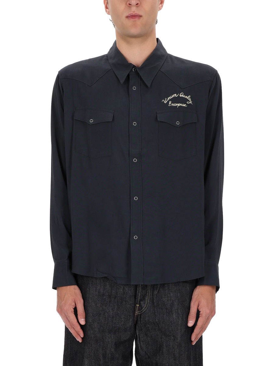 Visvim Four Corners Embroidered Rayon Shirt Zwart
