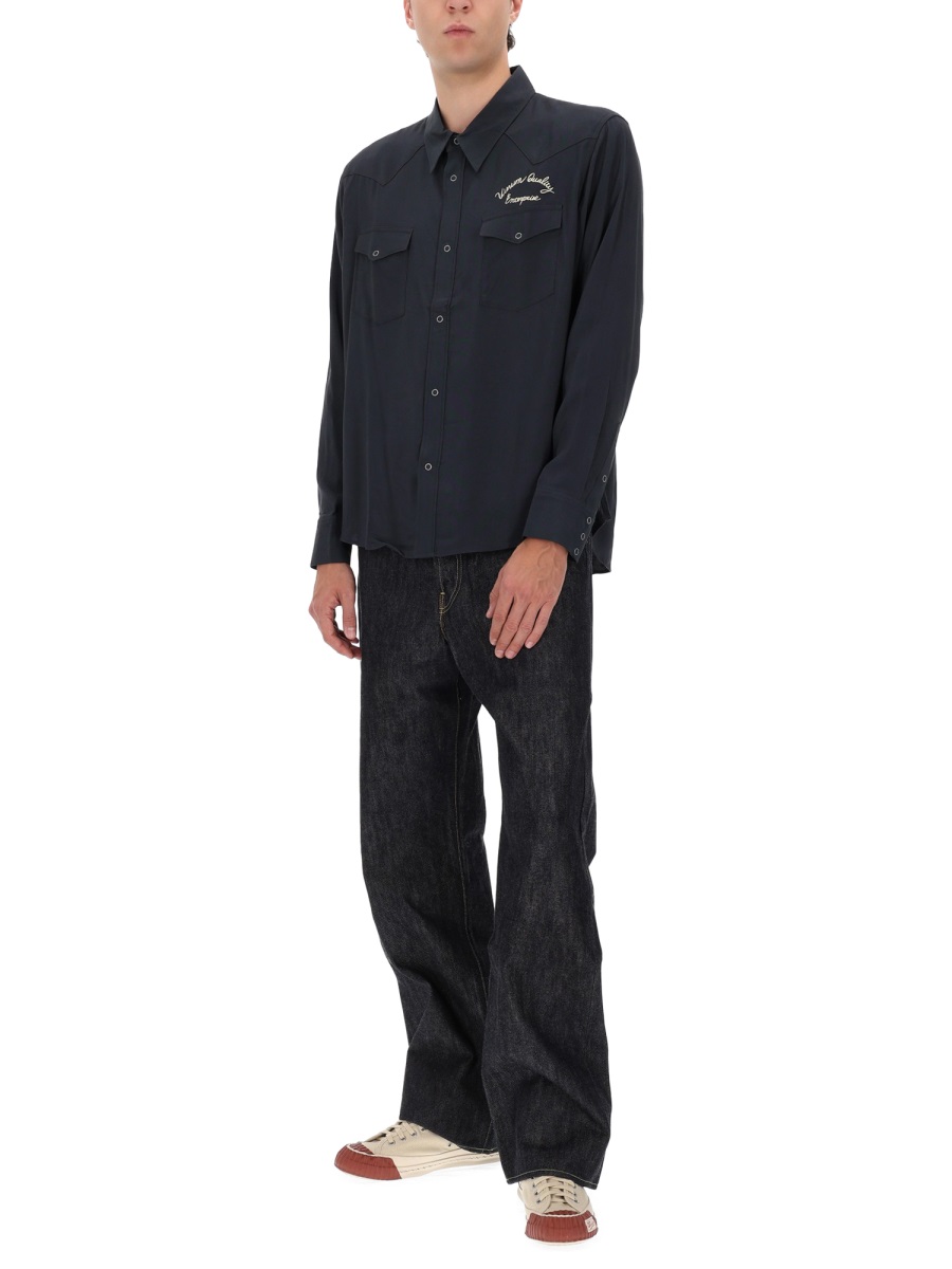 Visvim Four Corners Embroidered Rayon Shirt Zwart