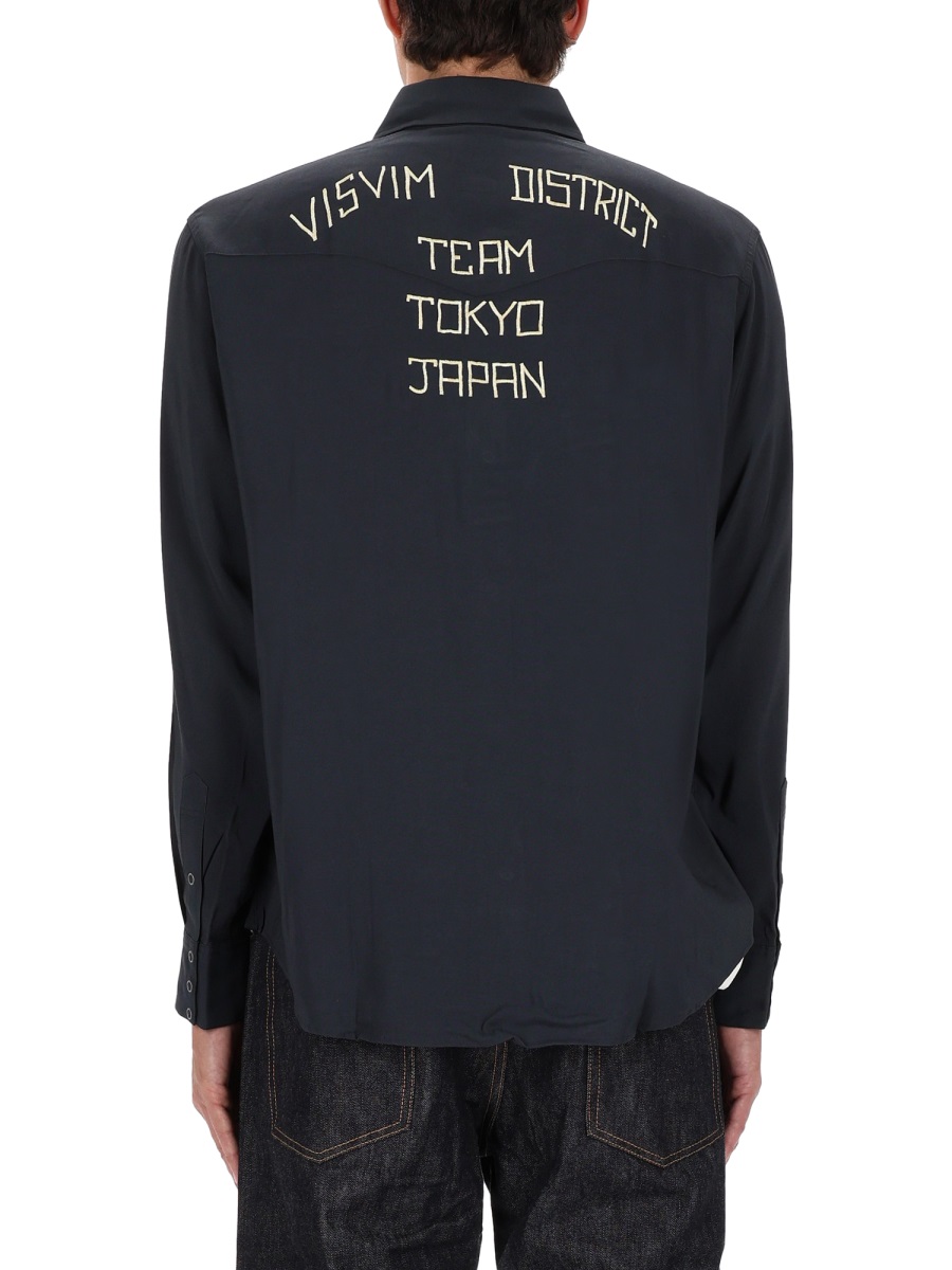 Visvim Four Corners Embroidered Rayon Shirt Zwart