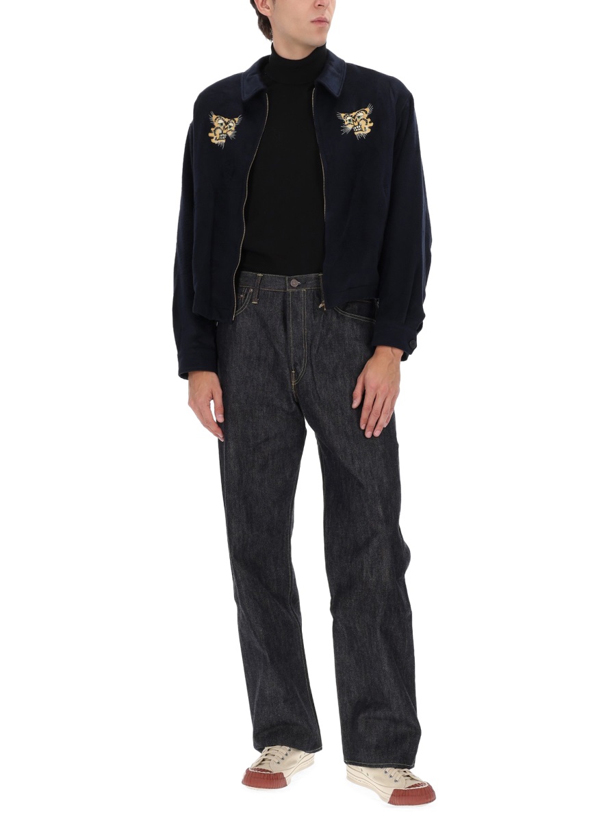 Visvim Norad Blouson Tiger Embroidered Silk Jacket Zwart