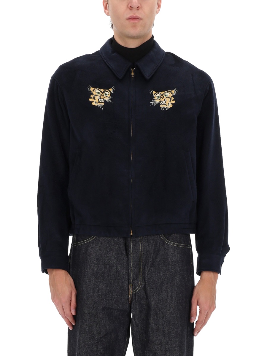 Visvim Norad Blouson Tiger Embroidered Silk Jacket Zwart