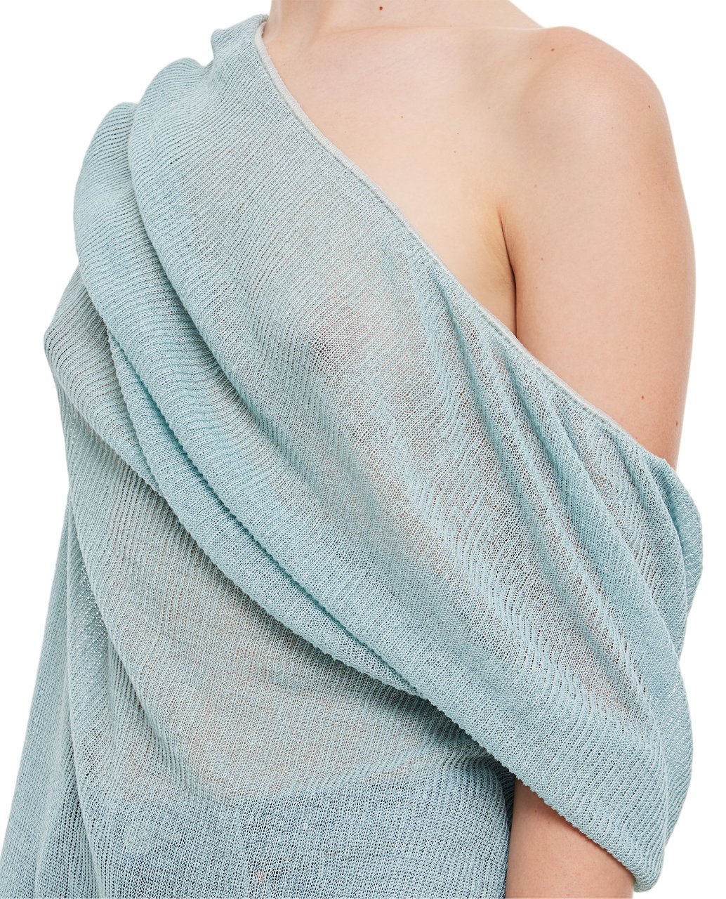 Vitelli Draped Neckline Sheer Linen Top with Asymmetrical Design Blauw