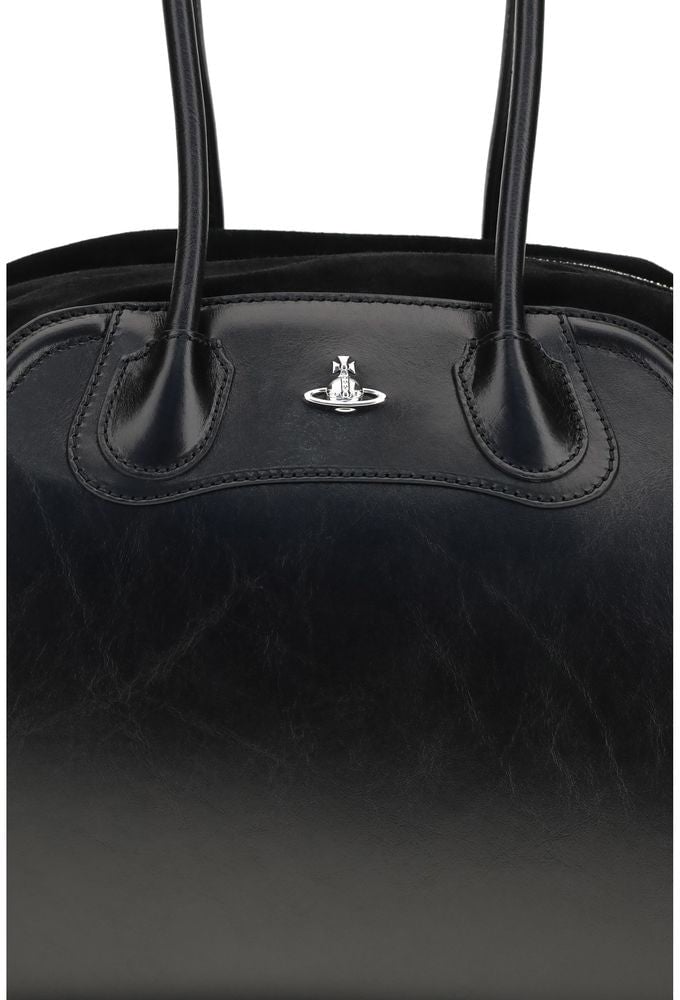 Vivienne Westwood Black Calf Leather Bos Taurus Shoulder Bag Zwart