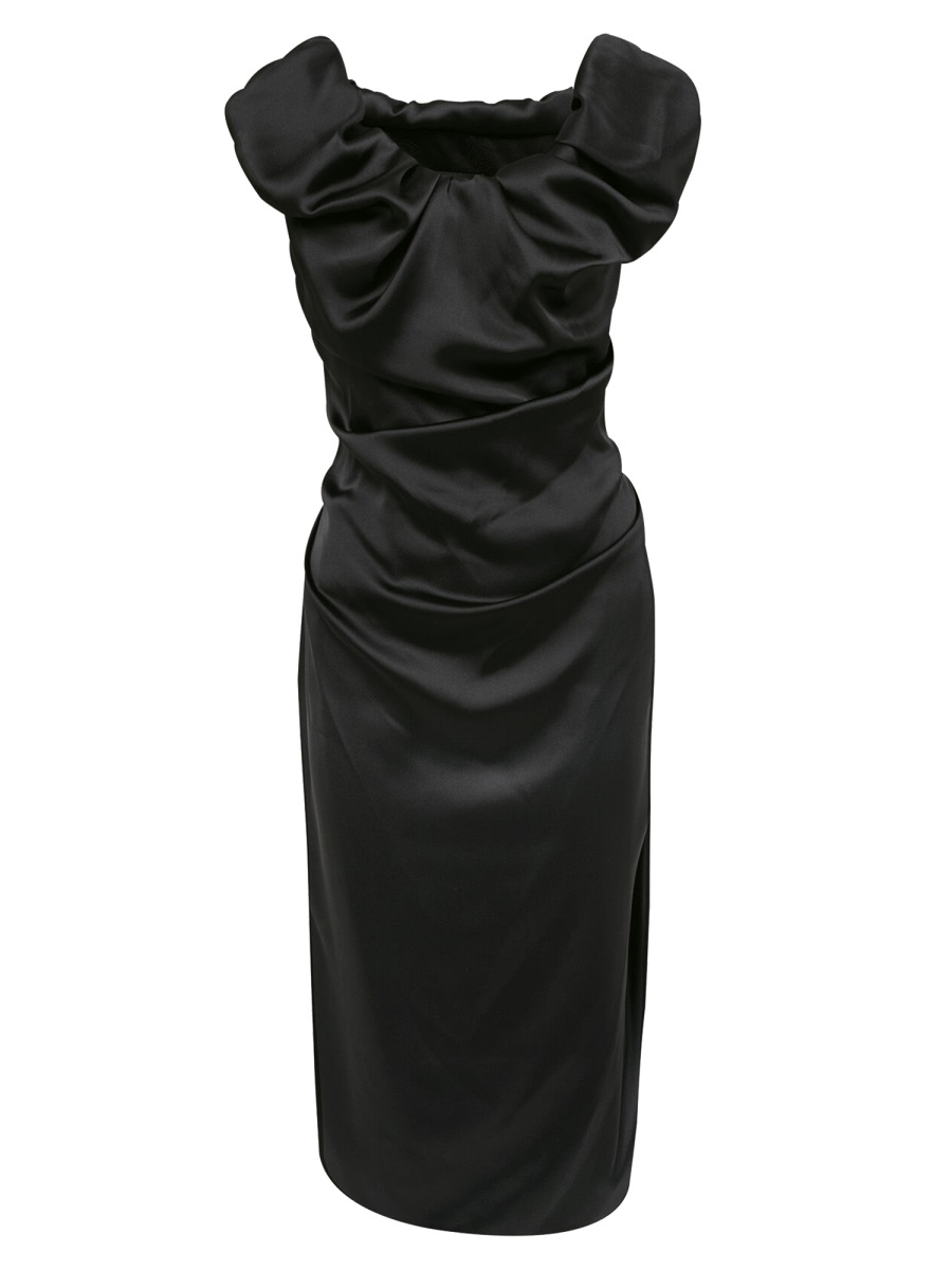 Vivienne Westwood Black Ginnie Amber Polyester Midi Dress Zwart