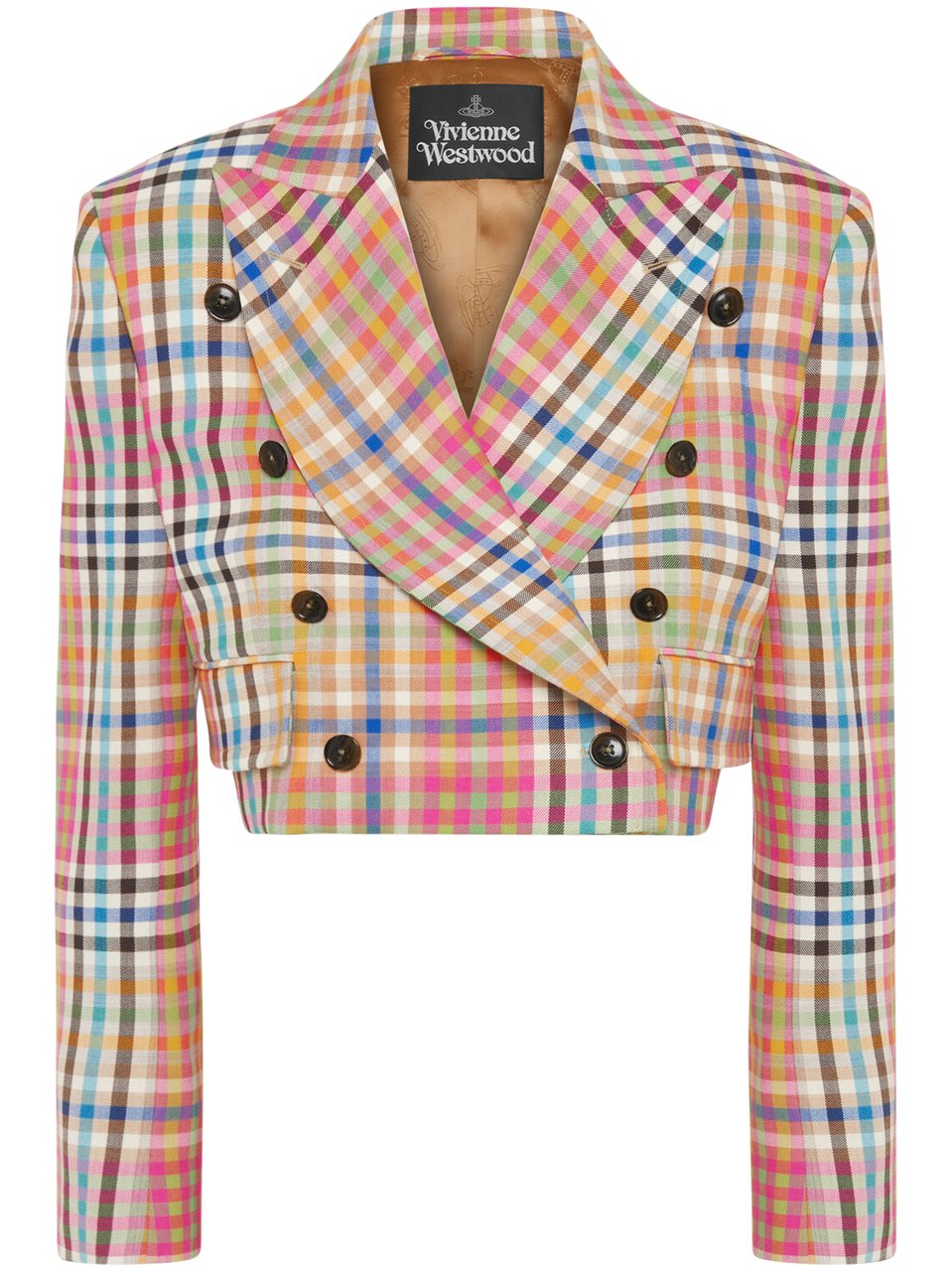 Vivienne Westwood Cropped Multicolor Plaid Jacket with Double-Breasted Front Grijs