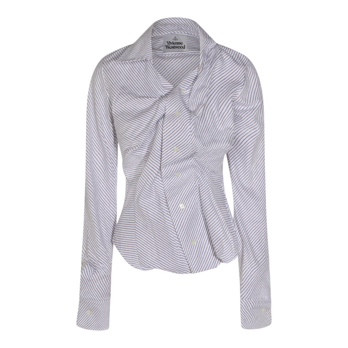 Vivienne Westwood Twisted Front Shirt with Diagonal Stripes and Classic Collar Wit