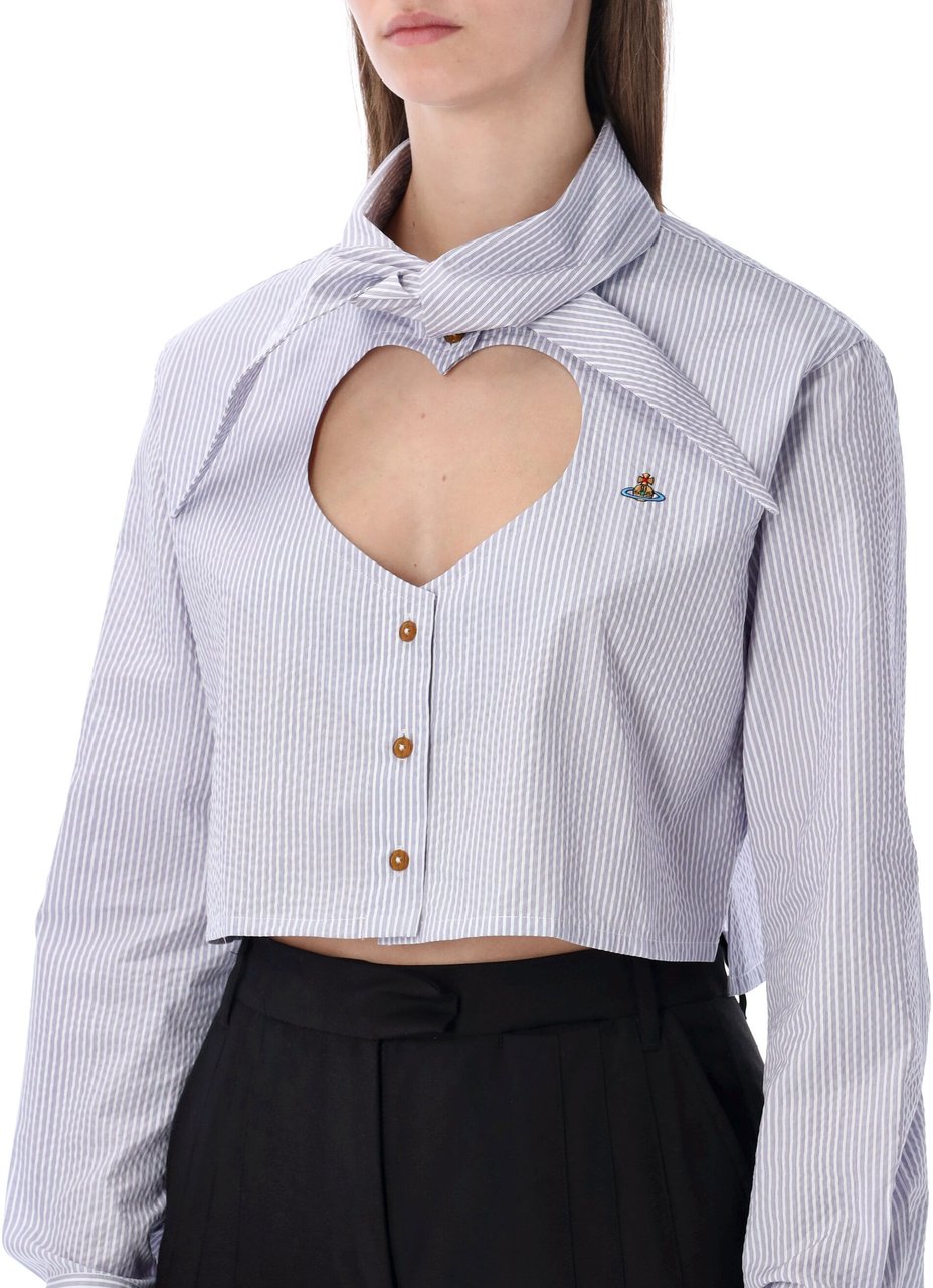 Vivienne Westwood Cut Off Heart Shirt White Blue Stripes Blauw