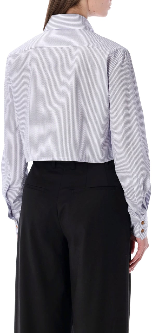 Vivienne Westwood Cut Off Heart Shirt White Blue Stripes Blauw