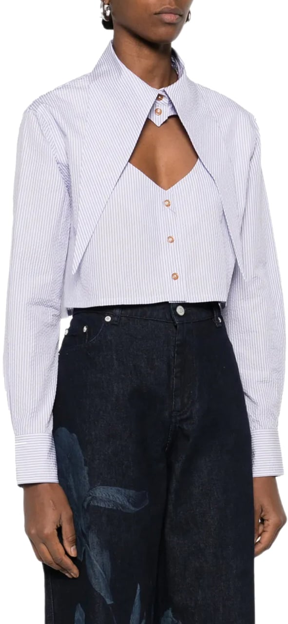 Vivienne Westwood Cut Off Heart Shirt White/blue Stripe Wit