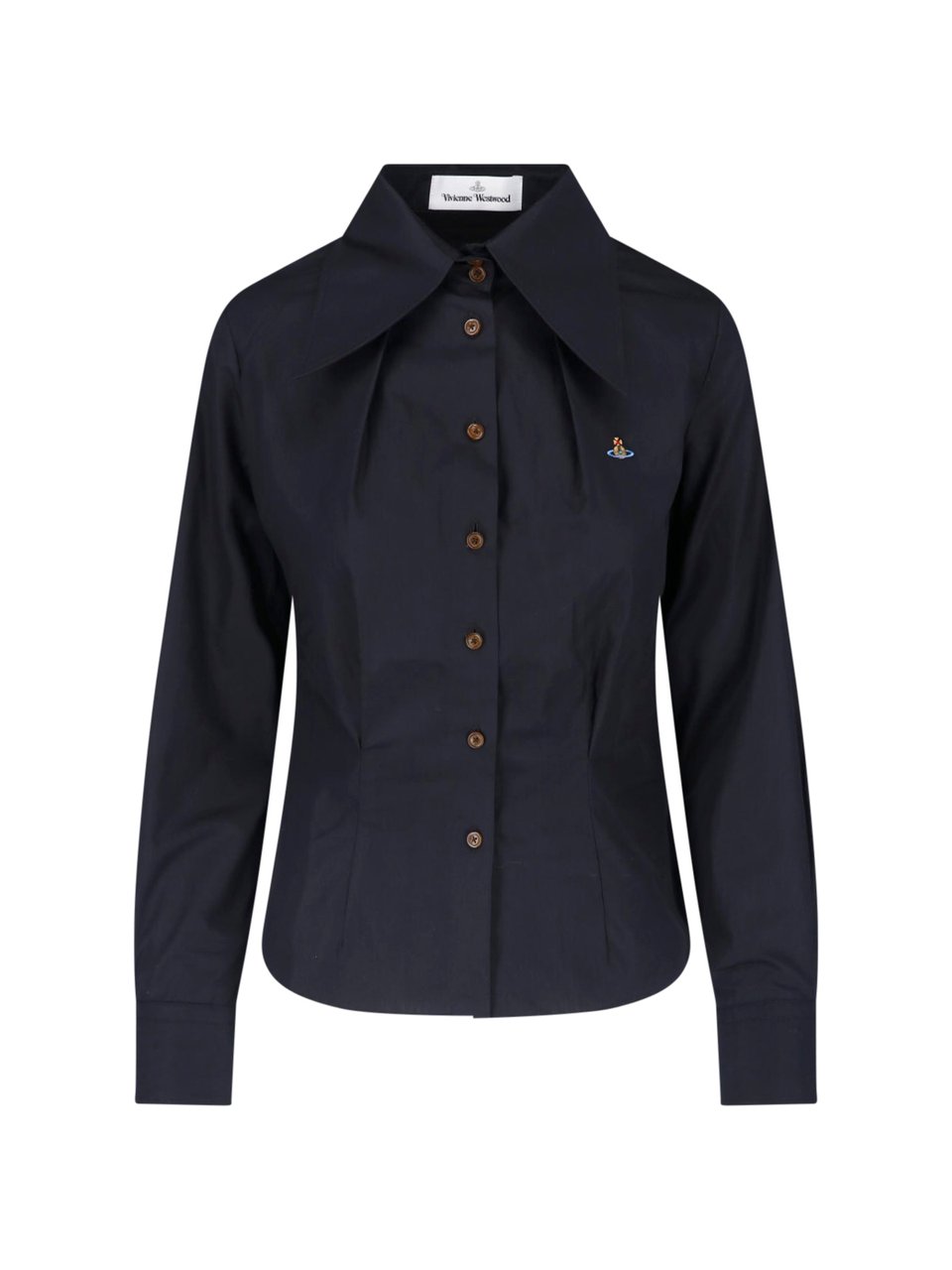 Vivienne Westwood Fitted Black Shirt with Oversized Pointed Collar Zwart