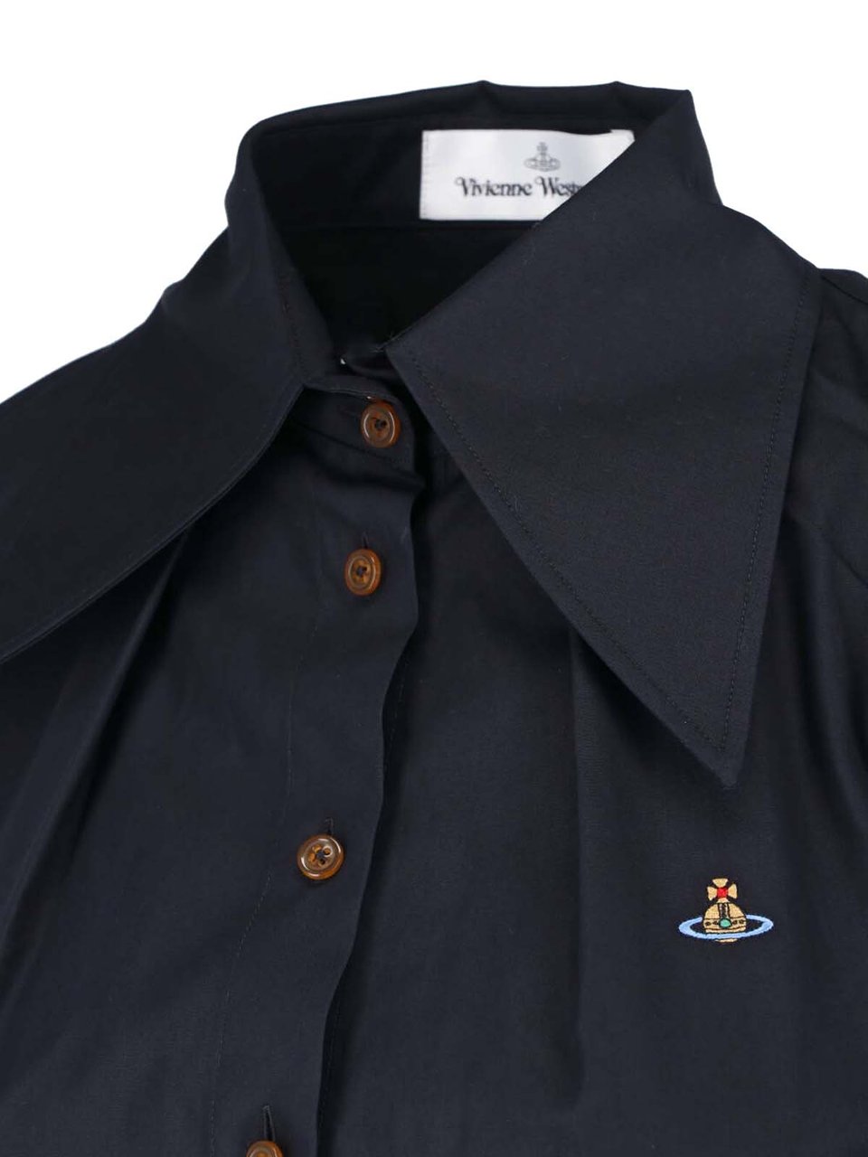 Vivienne Westwood Fitted Black Shirt with Oversized Pointed Collar Zwart