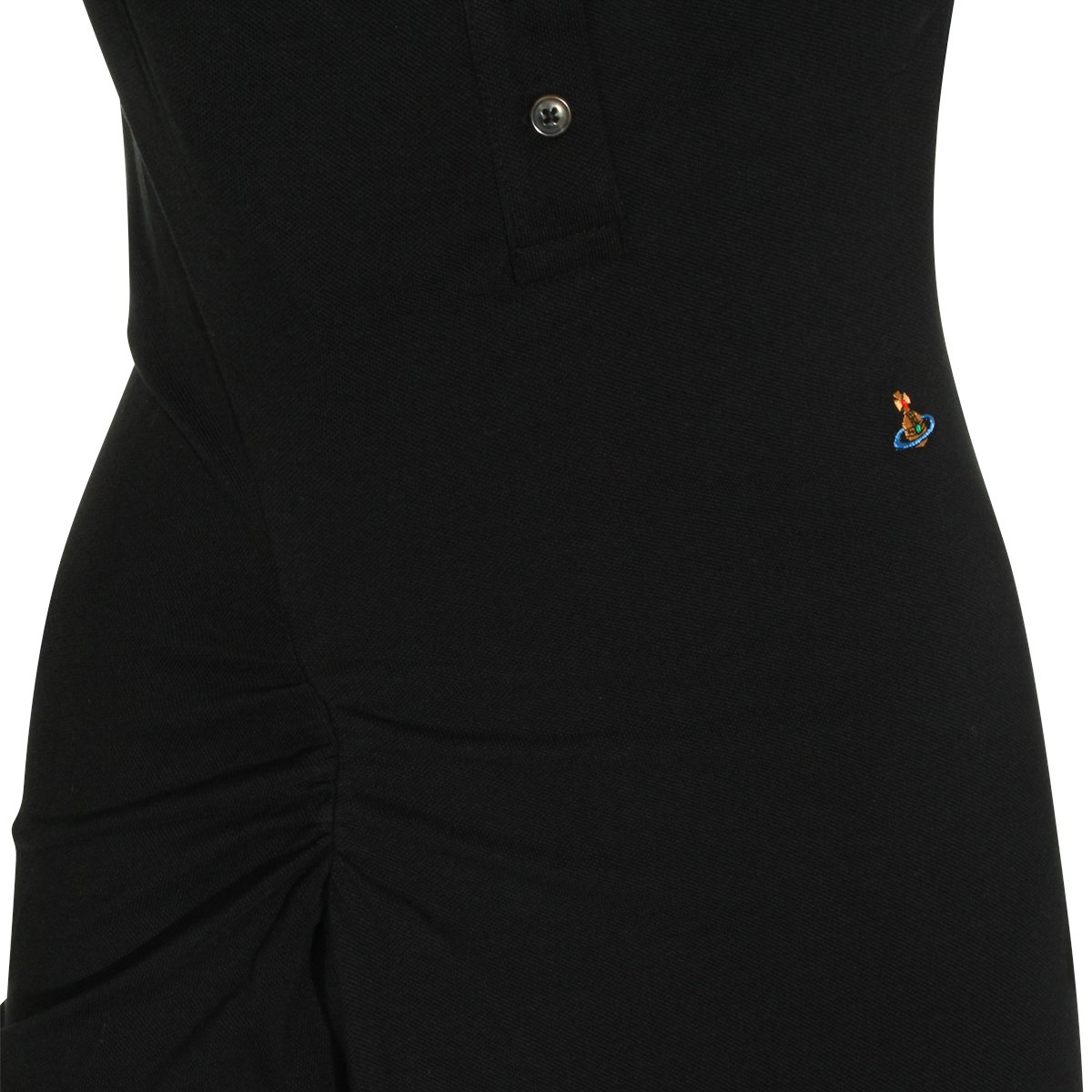 Vivienne Westwood Asymmetric Draped Black Cotton Midi Dress With Contrasting Collar Zwart