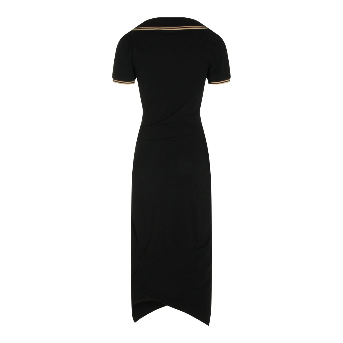 Vivienne Westwood Asymmetric Draped Black Cotton Midi Dress With Contrasting Collar Zwart