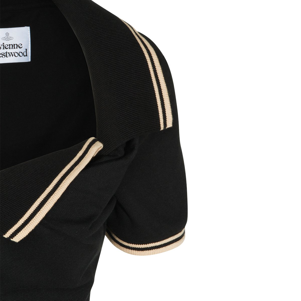Vivienne Westwood Asymmetric Draped Black Cotton Midi Dress With Contrasting Collar Zwart