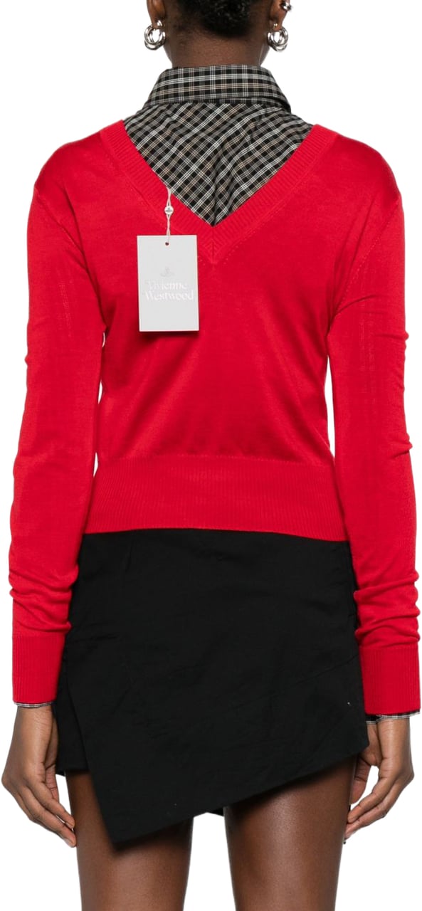 Vivienne Westwood Fitted Red Sweater With Deep V-Neckline And Ribbed Cuffs Rood