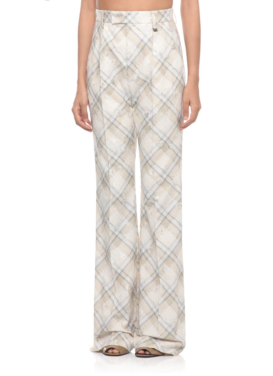 Vivienne Westwood Ivory Ray Palazzo Checked Flared Pants Wit