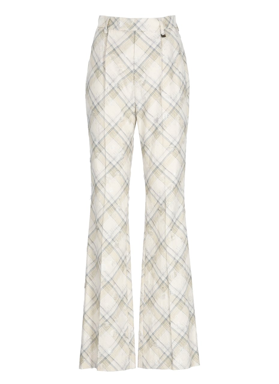 Vivienne Westwood Ivory Ray Palazzo Checked Flared Pants Wit