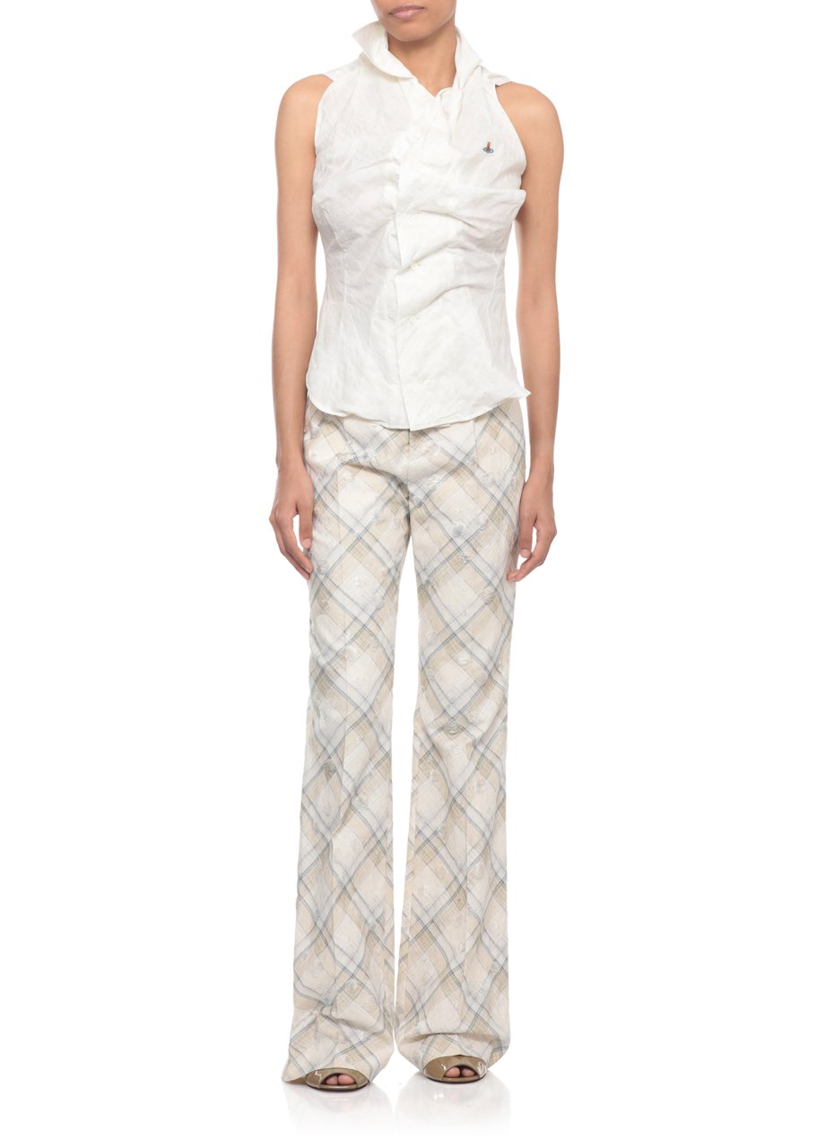 Vivienne Westwood Ivory Ray Palazzo Checked Flared Pants Wit