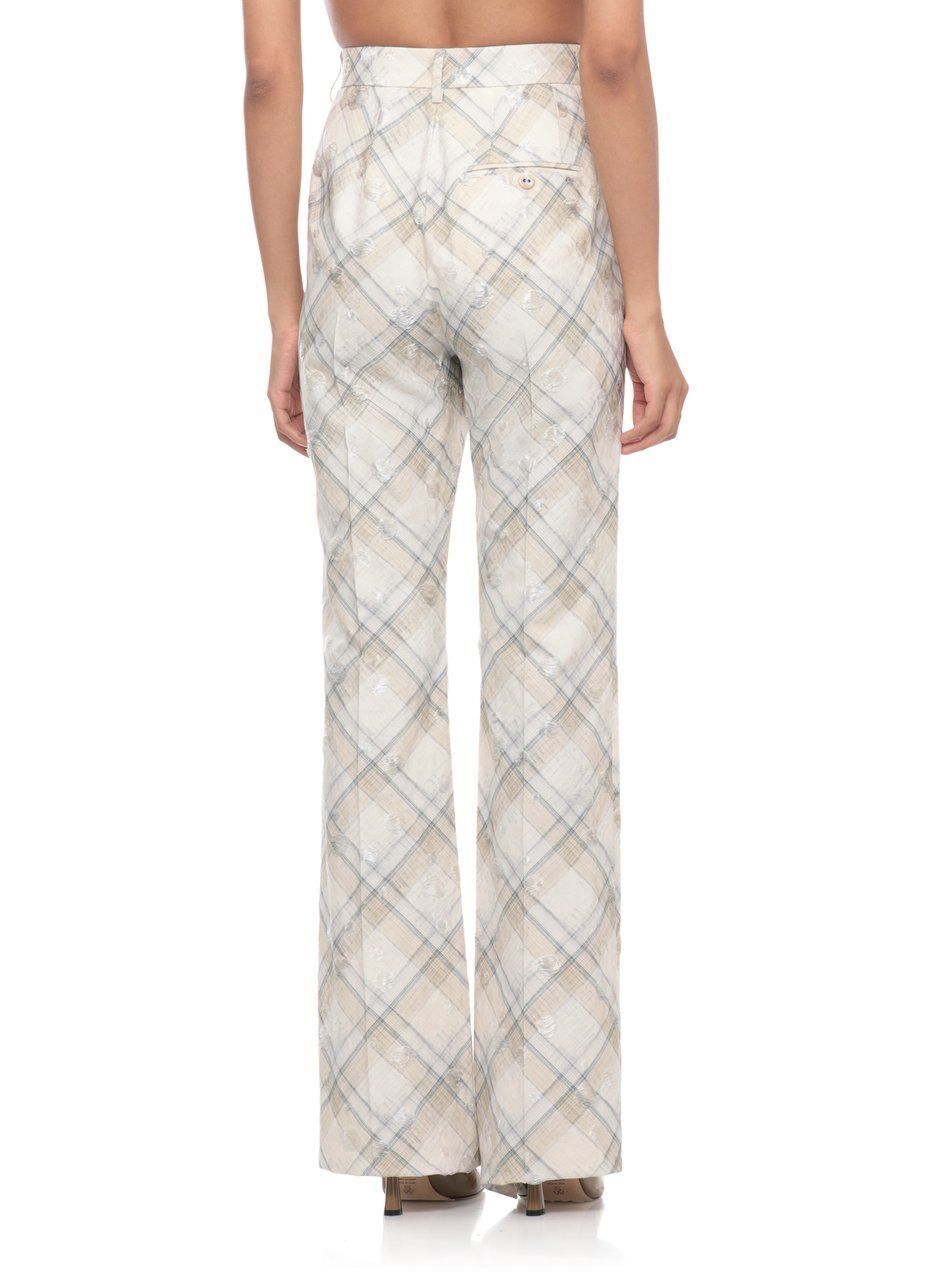 Vivienne Westwood Ivory Ray Palazzo Checked Flared Pants Wit