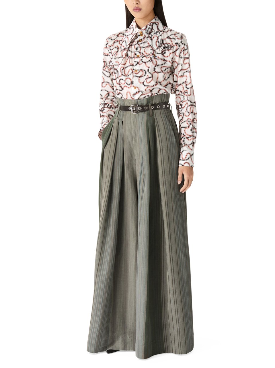 Vivienne Westwood Wide-Leg Trousers with Pleated Design and Textured Stripes Grijs