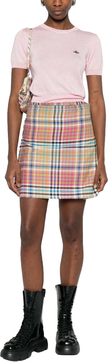 Vivienne Westwood Multicolor Plaid Skirt With Frayed Hem Roze