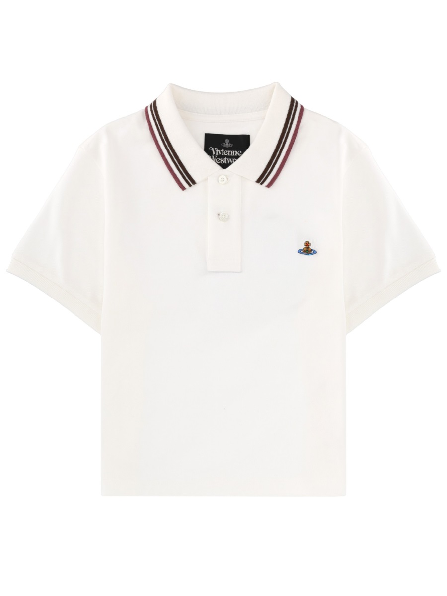 Vivienne Westwood Cropped Cotton Striped Collar Polo Shirt Wit