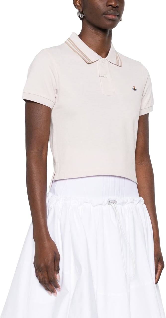 Vivienne Westwood Cropped Double Stripe Cotton Polo Shirt Neutraal