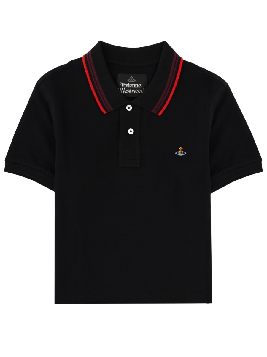 Vivienne Westwood Striped Collar Logo Chest Polo Shirt Zwart