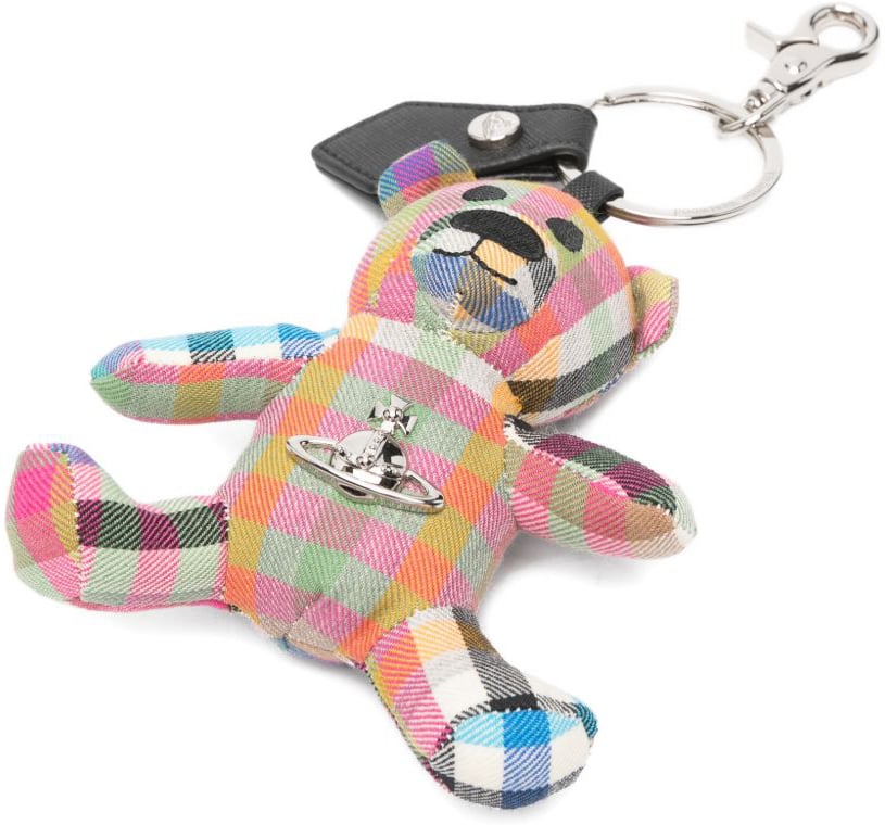 Vivienne Westwood Multicolor Checked Teddy Bear Keychain Roze