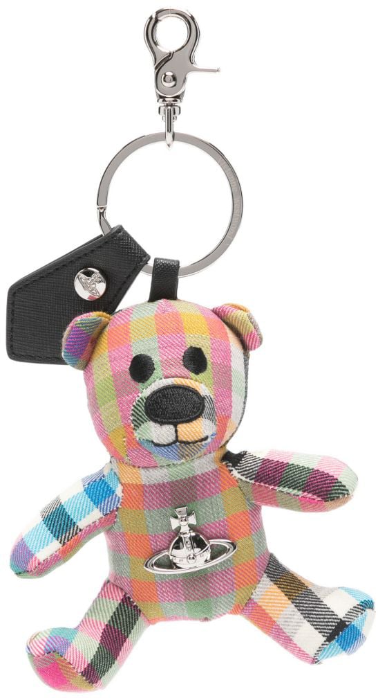 Vivienne Westwood Multicolor Checked Teddy Bear Keychain Roze