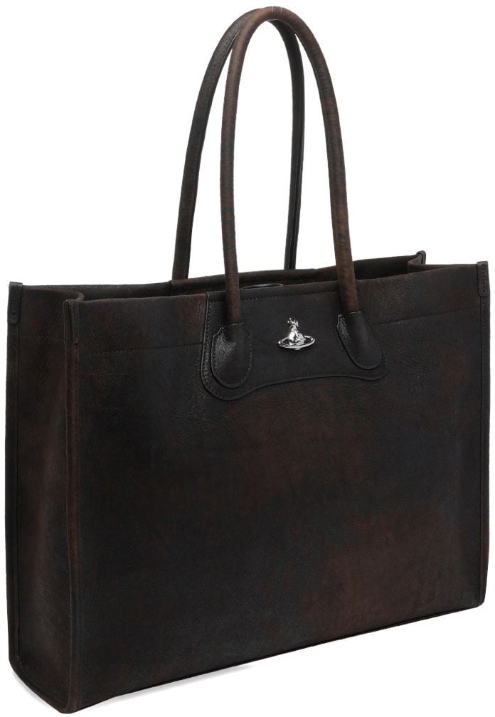 Vivienne Westwood Brown Calf Leather Shoulder Bag Zwart