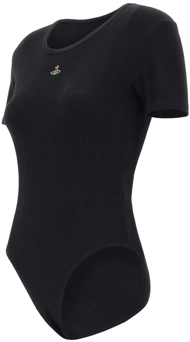 Vivienne Westwood Black Crewneck Embroidered Logo Bodysuit Zwart