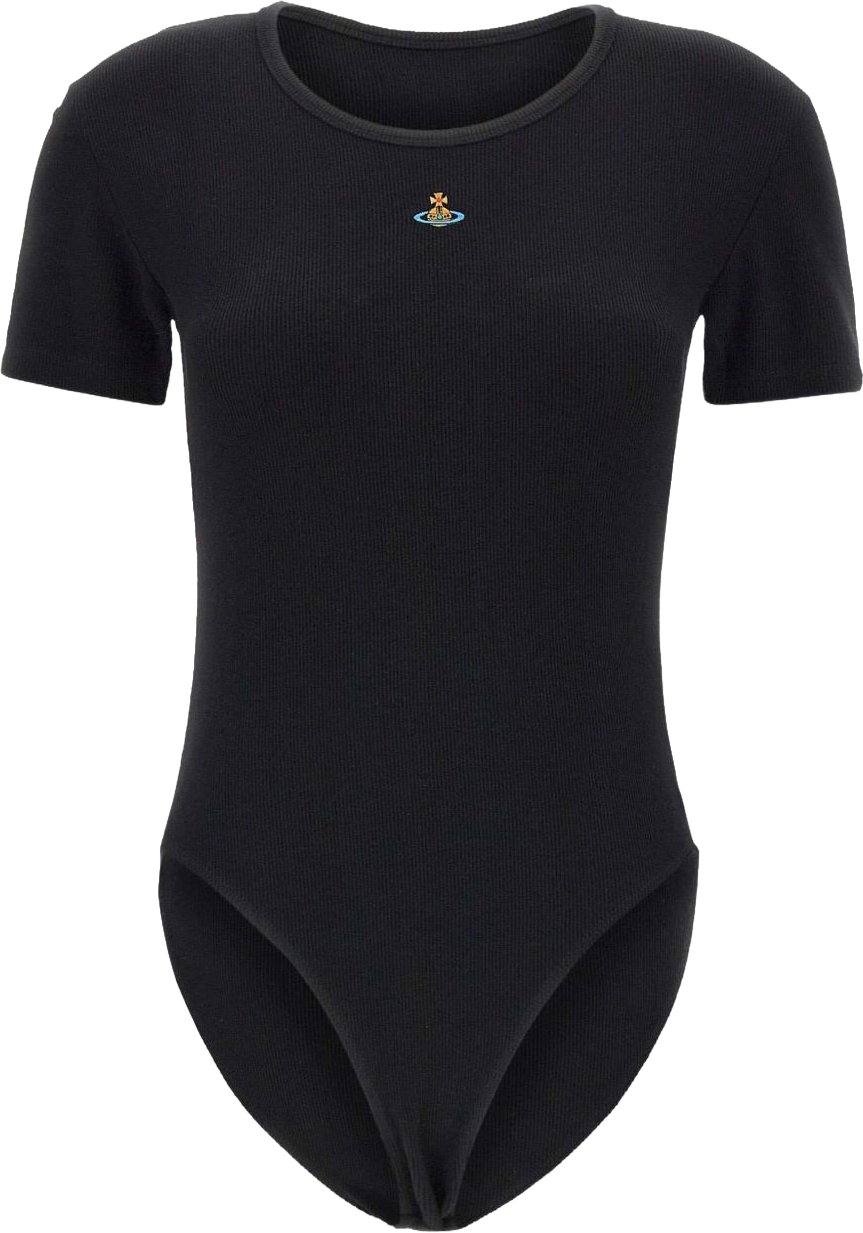 Vivienne Westwood Black Crewneck Embroidered Logo Bodysuit Zwart
