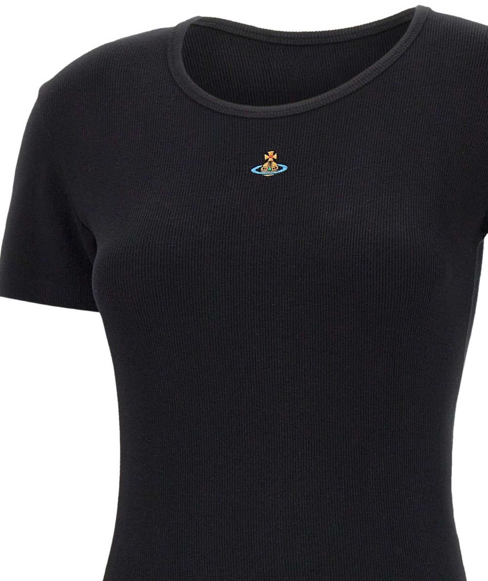 Vivienne Westwood Black Crewneck Embroidered Logo Bodysuit Zwart