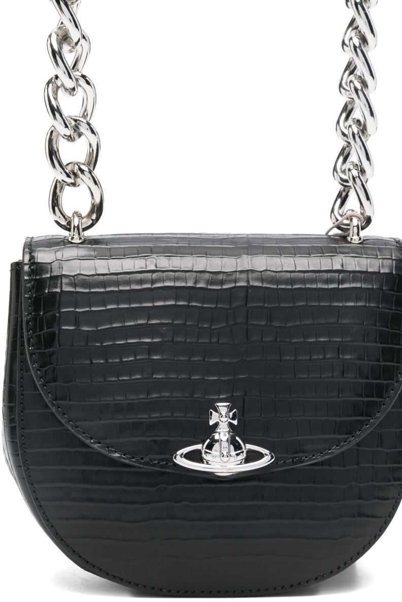 Vivienne Westwood Croc-Embossed Shoulder Bag Zwart
