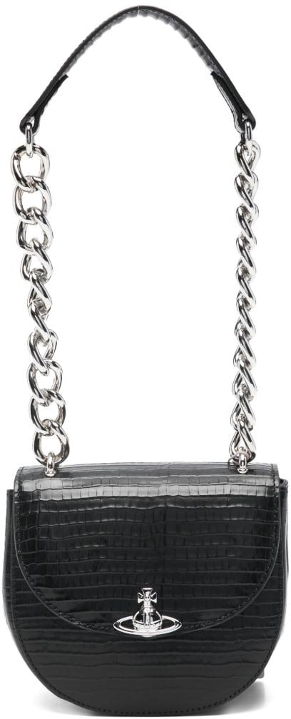 Vivienne Westwood Croc-Embossed Shoulder Bag Zwart