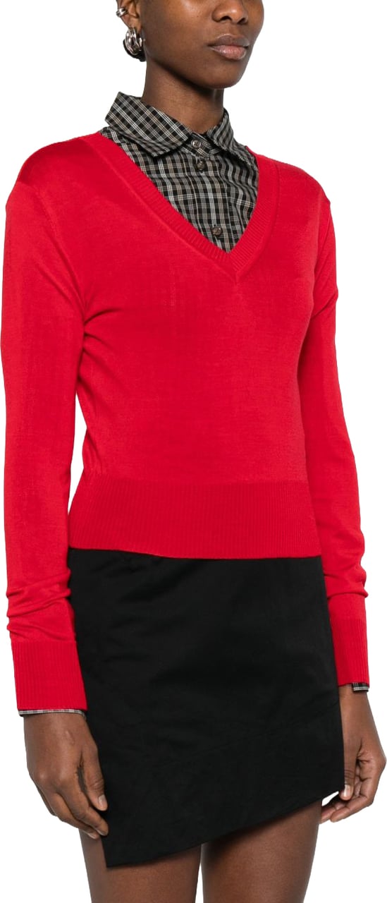 Vivienne Westwood Fitted Red Sweater With Deep V-Neckline And Ribbed Cuffs Rood